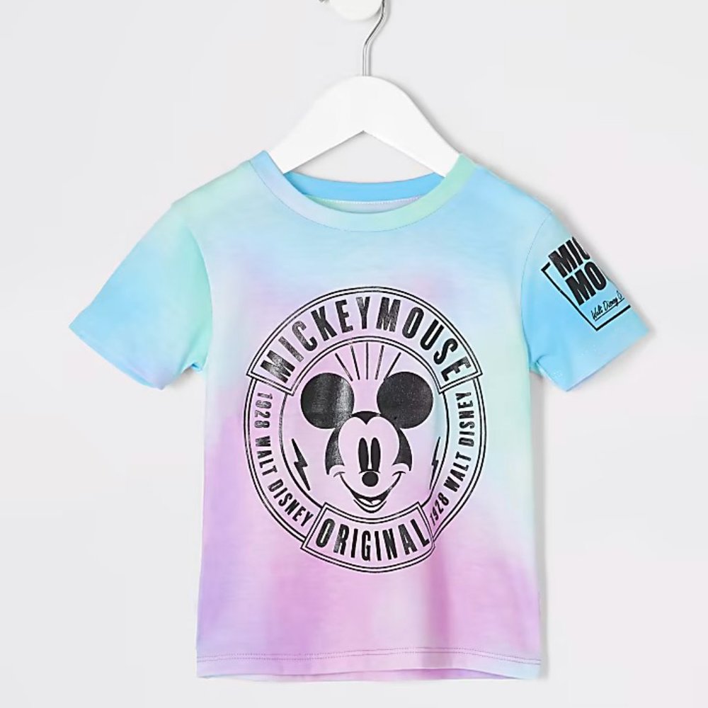 River Island Toddler Boys Pink Tie Dye Mickey Mouse Short Sleeve T-Shirt
